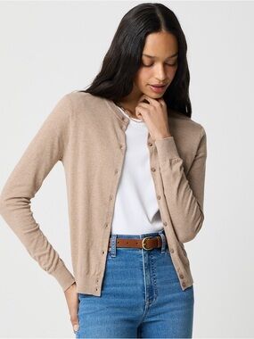 NWT 2025 J Crew Classic Cotton Cardigan Sweater Heather Mushroom Size Small